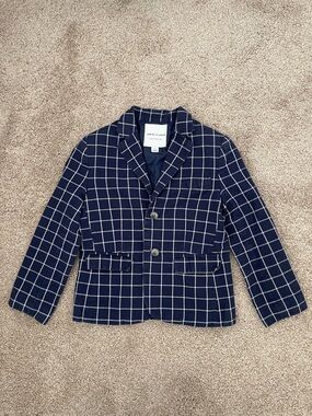 Janie and Jack Boy's Windowpane Blazer, Navy Blue Windowpane, Size 6 Linen
